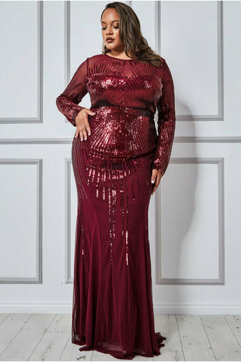 Shooting Star Sequin Maxi Dress - Wine by Goddiva Plus