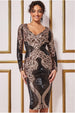 Contrast Sequin Long Sleeve Midi Dress - Champagne by Goddiva