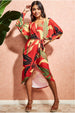 Printed Batwing Wrap Midi Dress - Orange by Goddiva