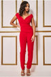 Bardot Scuba Jumpsuit - Red by Goddiva
