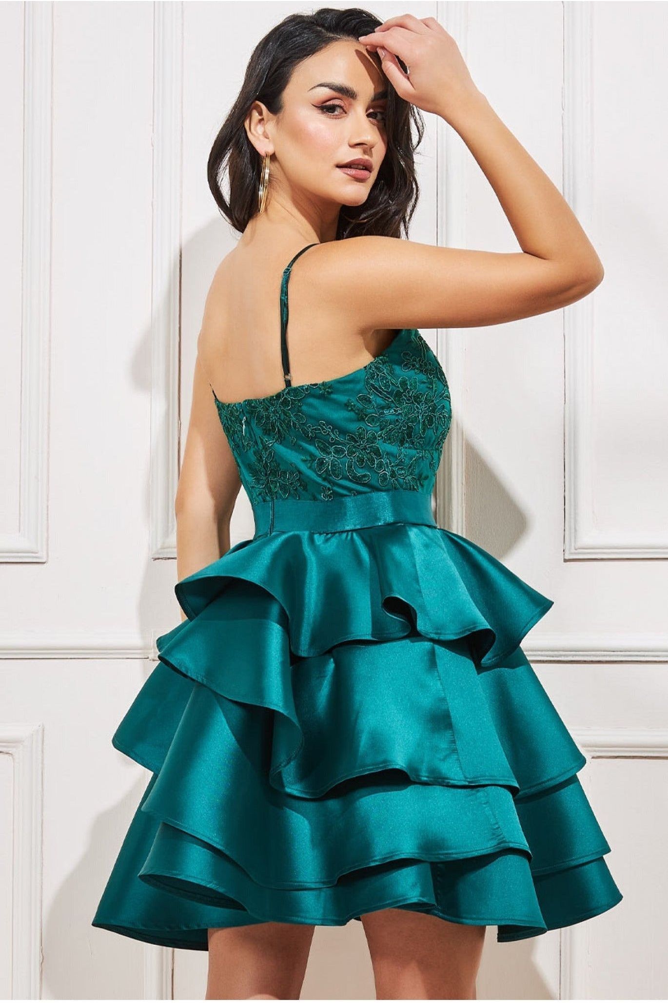 Layered Frilled Mini Dress - Emerald Green DR3403