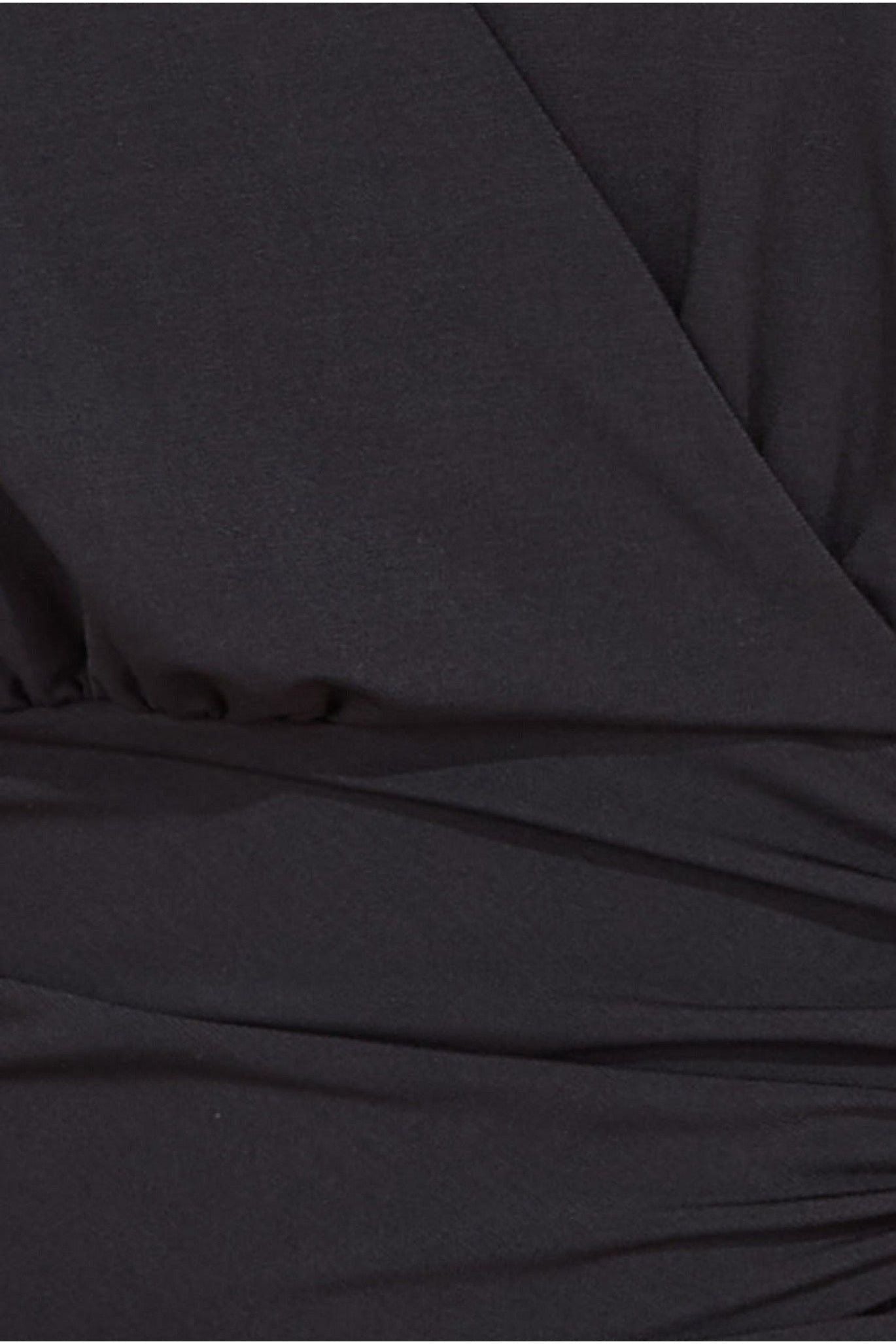 Front Wrap Gathered Maxi Dress - Black DR3519