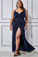 Wrap Style Spaghetti Strap Maxi Split - Navy by Goddiva Plus