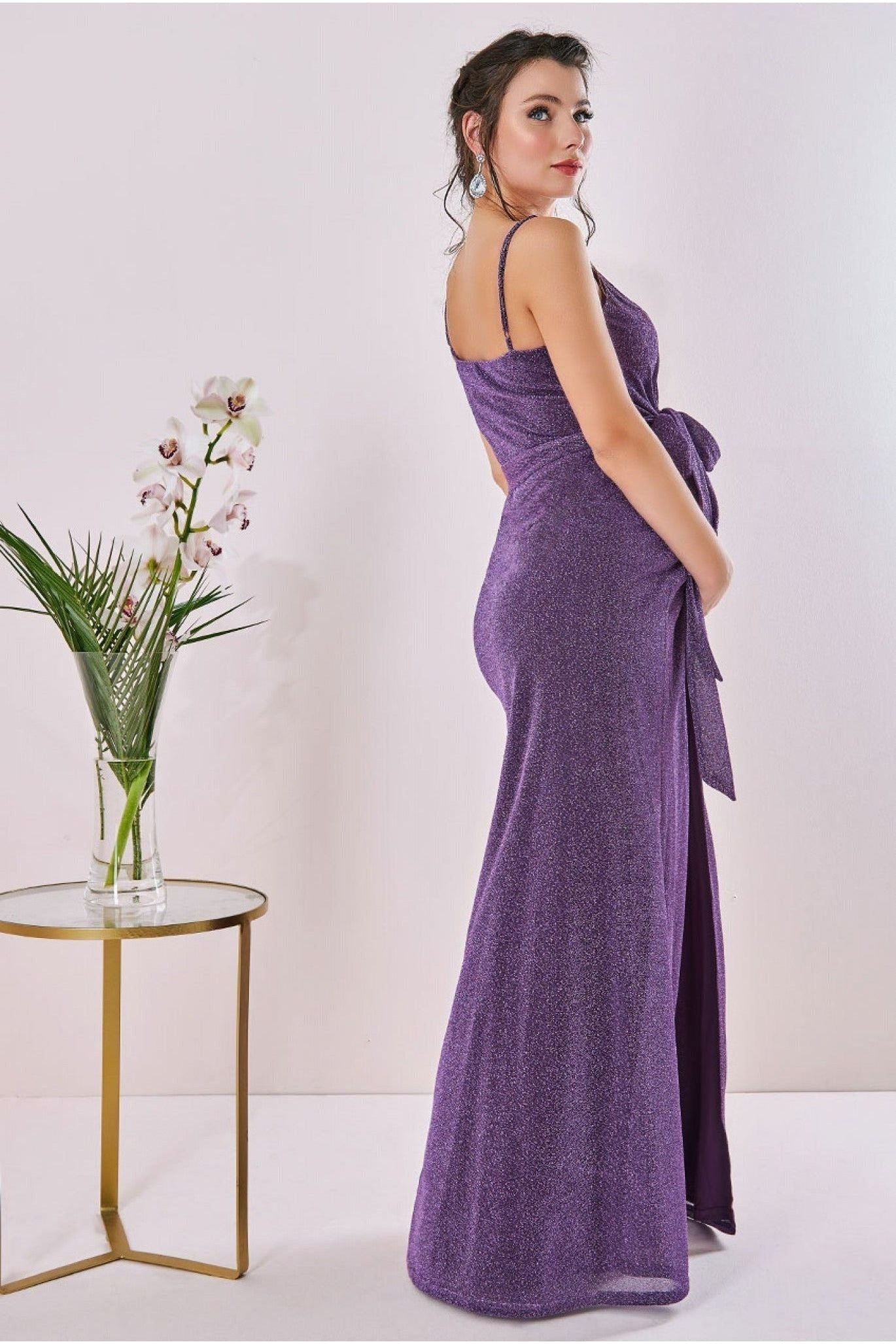 Maternity Wrap Spaghetti Strap Maxi Purple DR3137AMAT