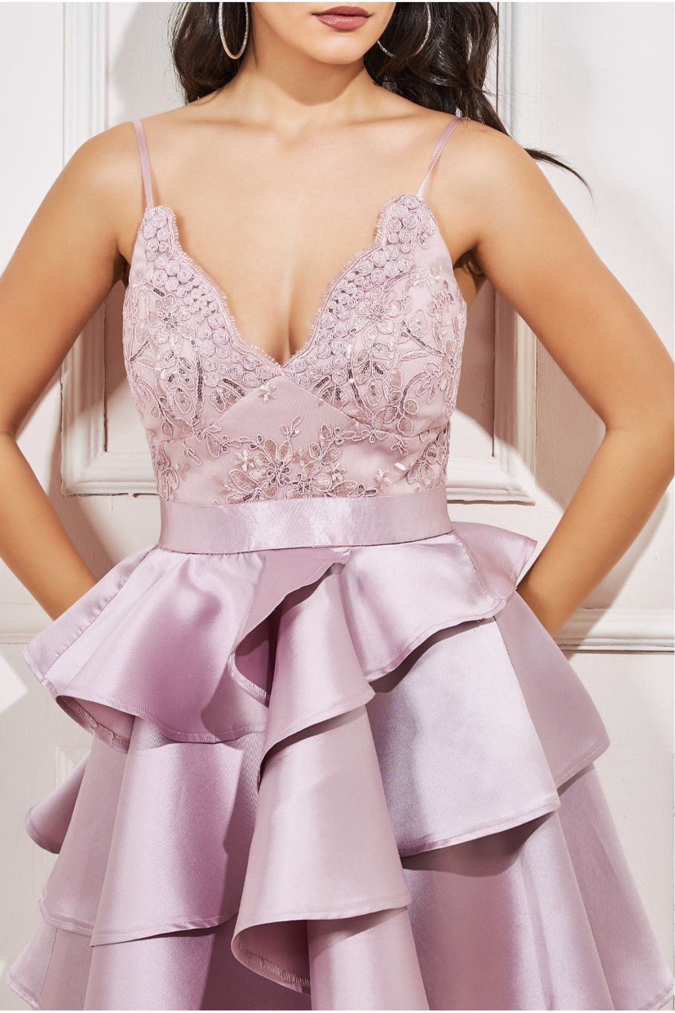 Layered Frilled Mini Dress - Blush DR3403
