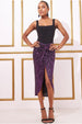 Knot Front Sequin Midi Skirt - Purple by Goddiva