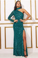One Shoulder Sequin Maxi Dress - Emerald Green by Goddiva