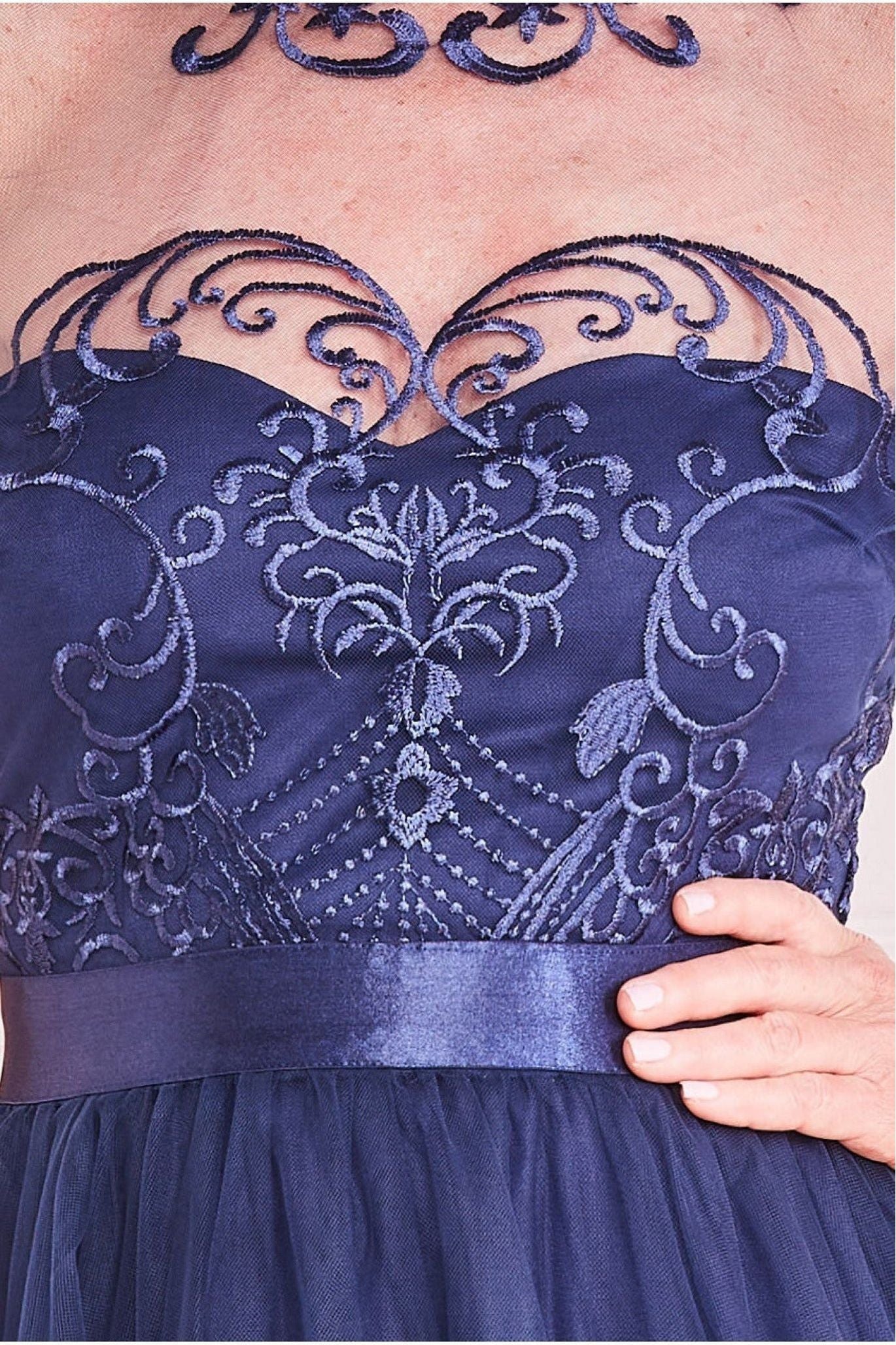 Mesh Embroidered Maxi Dress - Navy DR3584M
