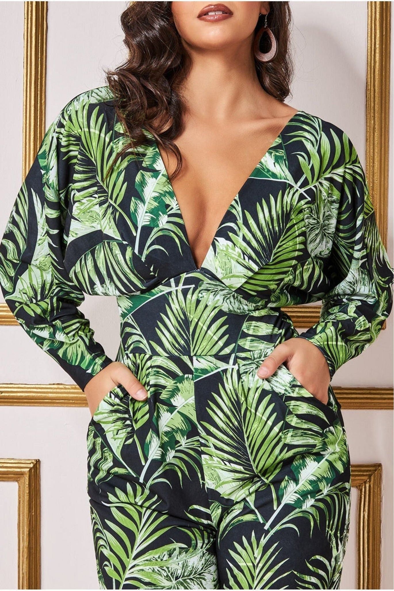 Tropical Print Jumpsuit - Green TR356