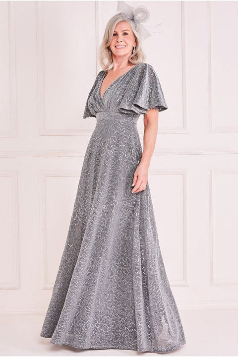 Lurex Sequin Flutter Sleeve Maxi - Silver by Goddiva