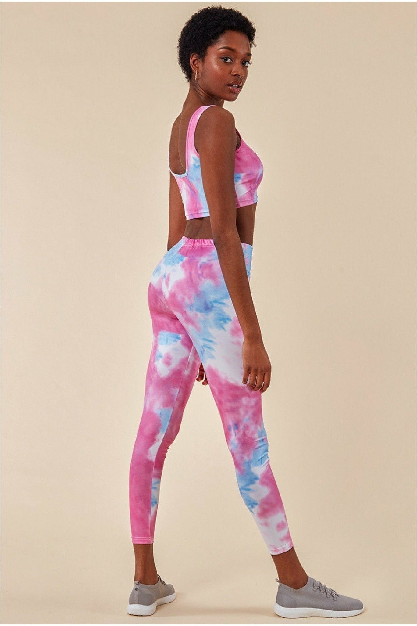Tie-dye Crop Top With Leggings Set - Pinkblue TS25