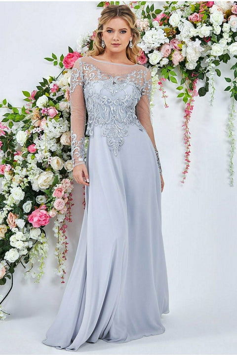 Mesh & Lace Embroidered Bodice Maxi - Grey by Goddiva