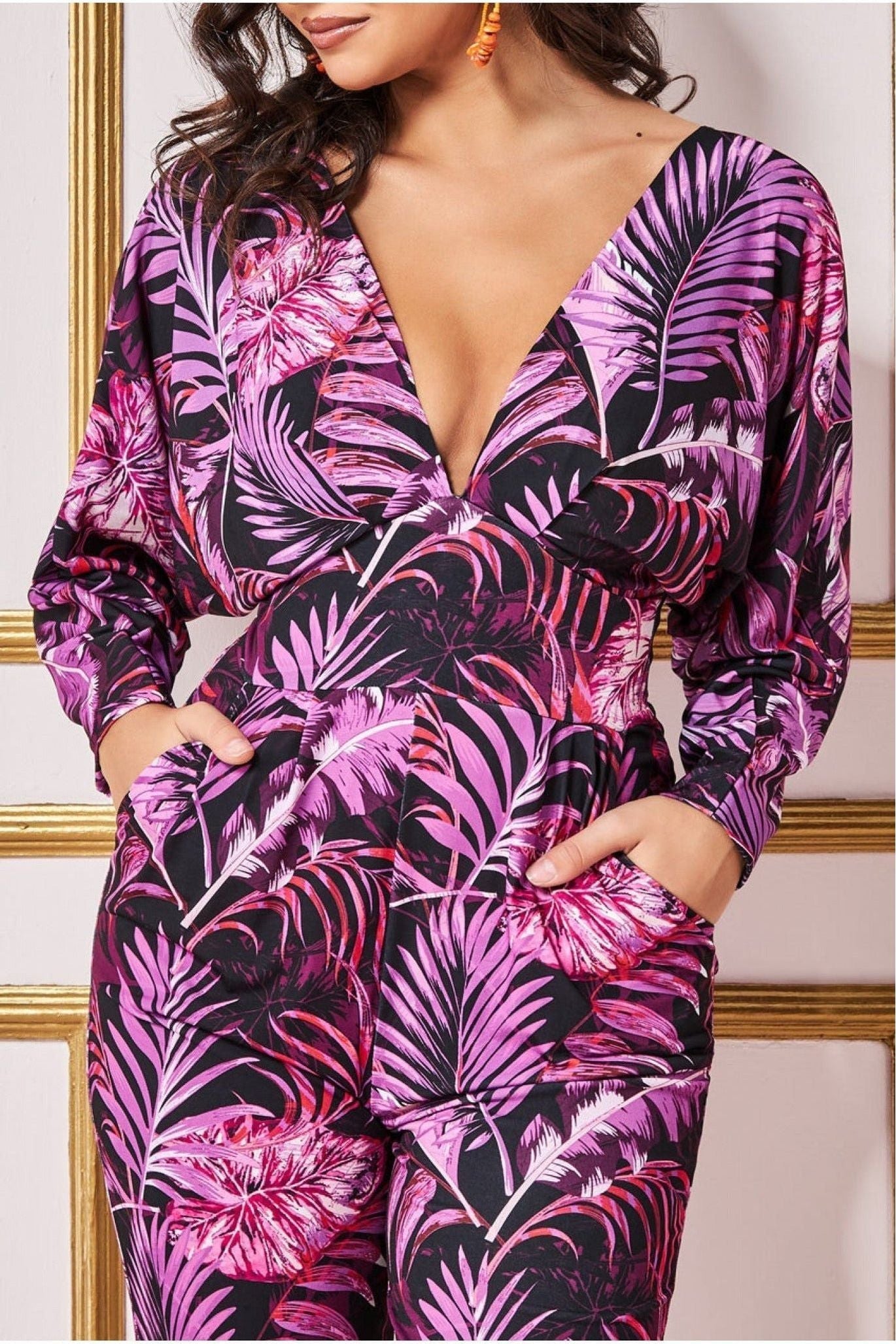 Tropical Print Jumpsuit - Purple TR356