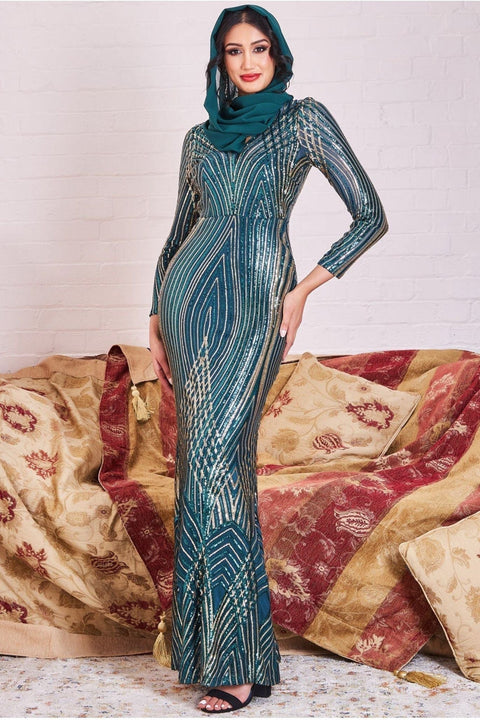 Modesty Two Toned Sequin Maxi - Emerald Green by Goddiva