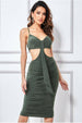 Cut Out Ruched Bodycon Midi Dress - Khaki by City Goddess