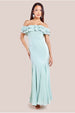 Frilled Off The Shoulder Pleated Chiffon Maxi Dress - Sage Green by Goddiva