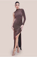 Open Lurex Back One Sleeve Maxi Dress - Bronze by Goddiva