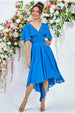 Pleated Chiffon High Low Midi Dress - Atlantic Blue by Goddiva