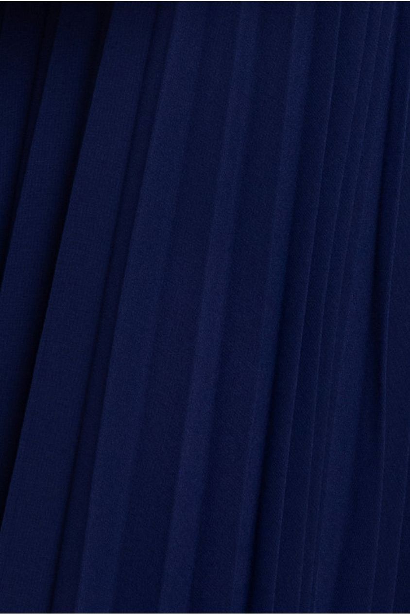 Cowl Neck Pleated A-Line Chiffon Midi Dress - Navy Blue DR4501M