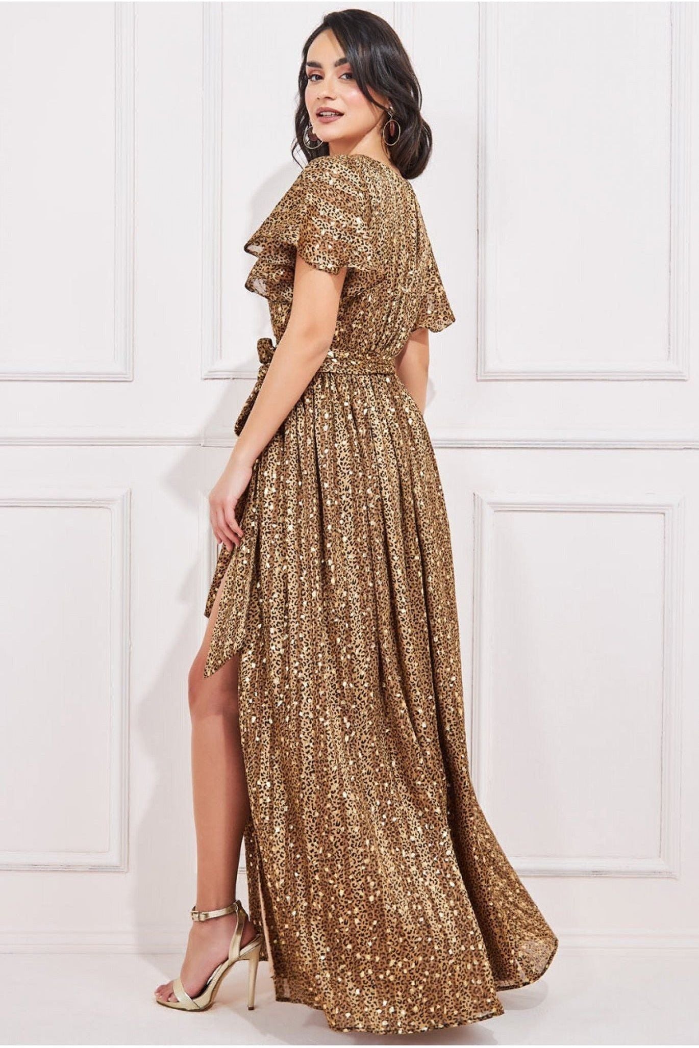 Wrap Printed Chiffon Maxi Dress - Animal Print DR3879