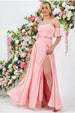 Draped Off The Shoulder Maxi With Split - Peach by Goddiva