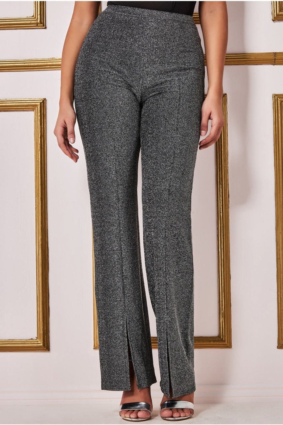 Wide Leg Lurex Trouser - Silver TR358