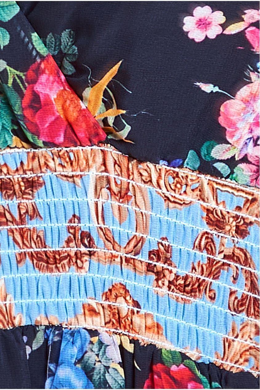 Chiffon Wrap Border Floral Print Maxi Dress - Black DR4394M