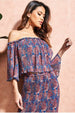 Off The Shoulder Printed Crop Top - Blue by City Goddess