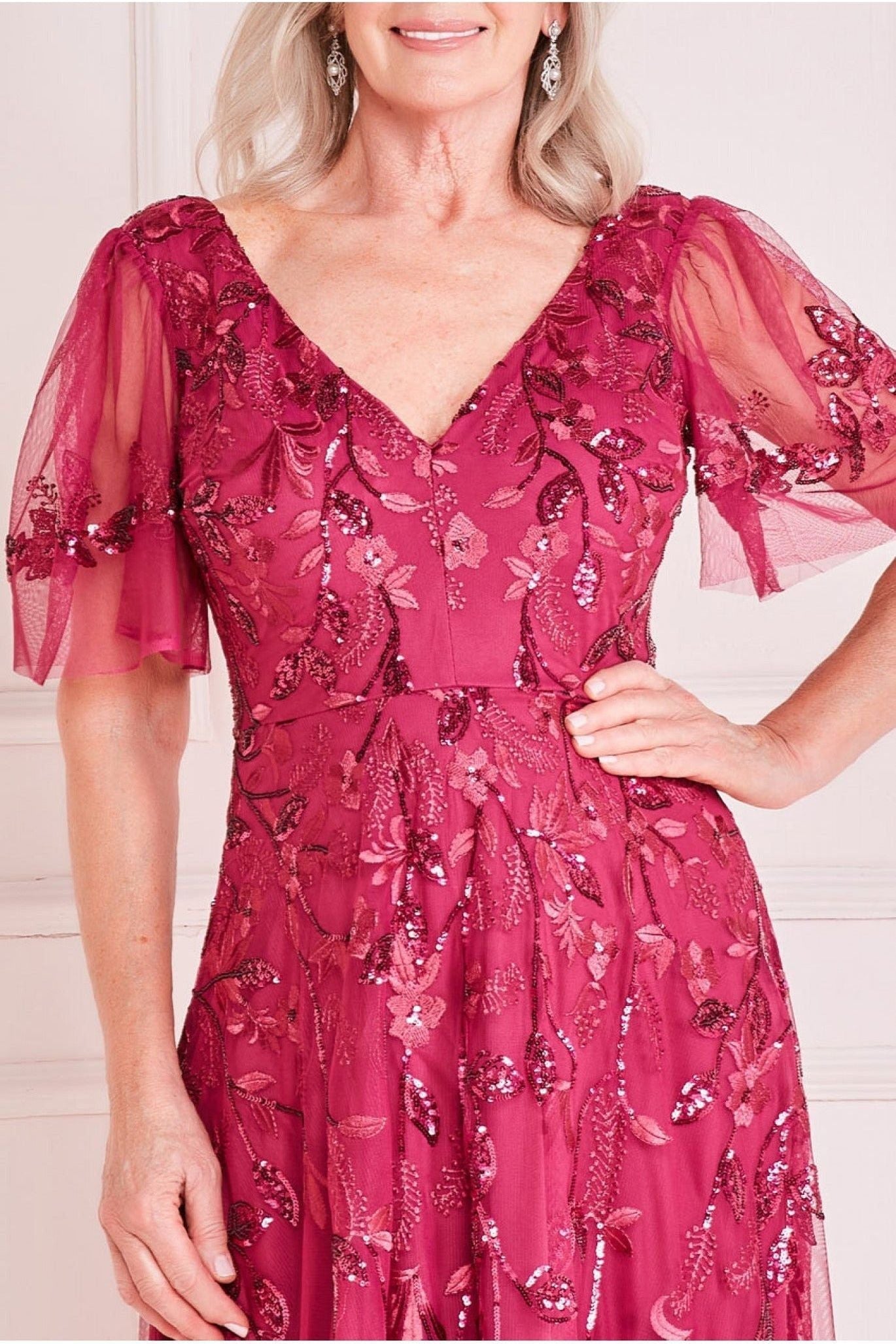 Embroidered Flared Sleeve Maxi Dress - Magenta DR3279M
