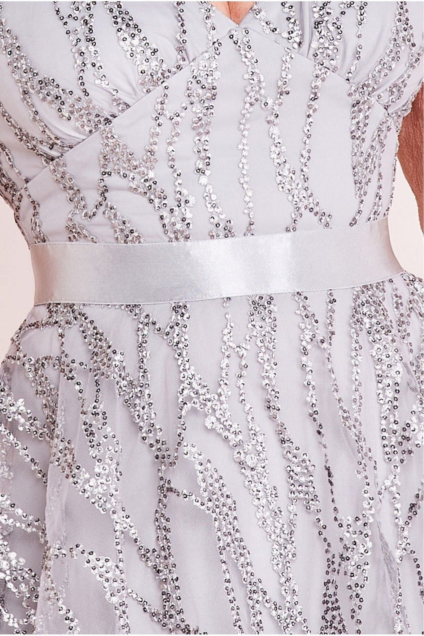 Embroidered Mesh Layered Midi - Grey DR3812M