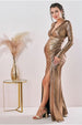Maternity Plunge Neck Foil Maxi Gold by Goddiva