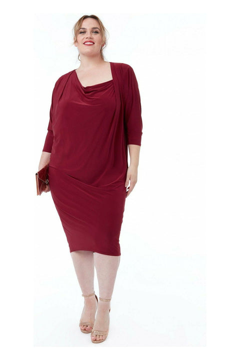 Loose Fit Midi Dress With Asymmetric Neck - Wine by Goddiva