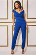 Bardot Scuba Jumpsuit - Royal Blue by Goddiva