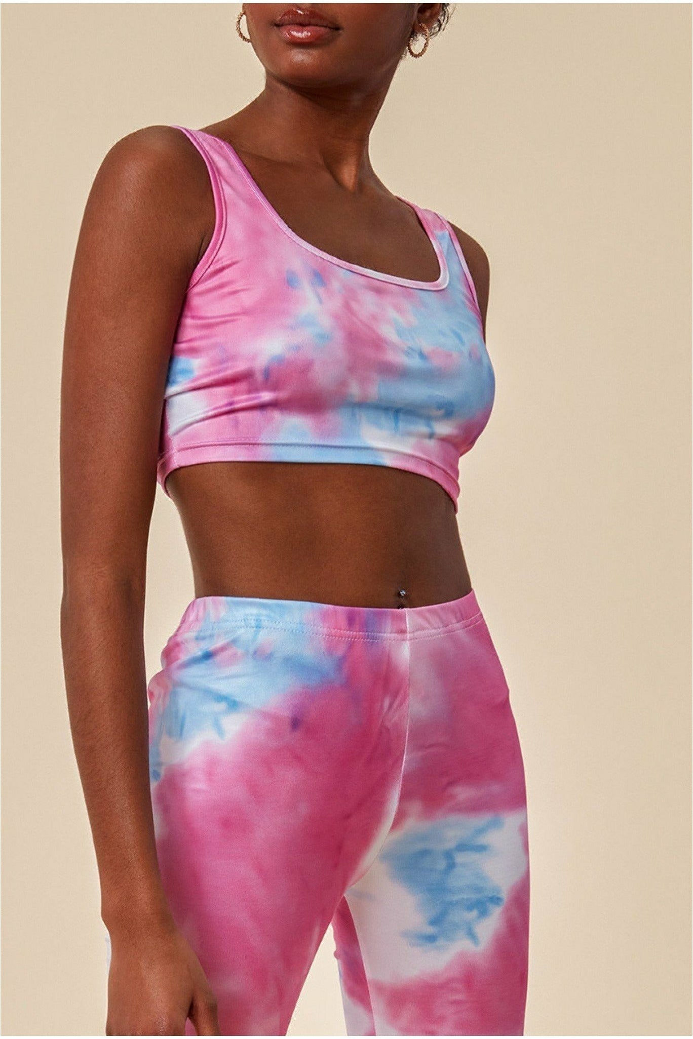 Tie-dye Crop Top With Leggings Set - Pinkblue TS25