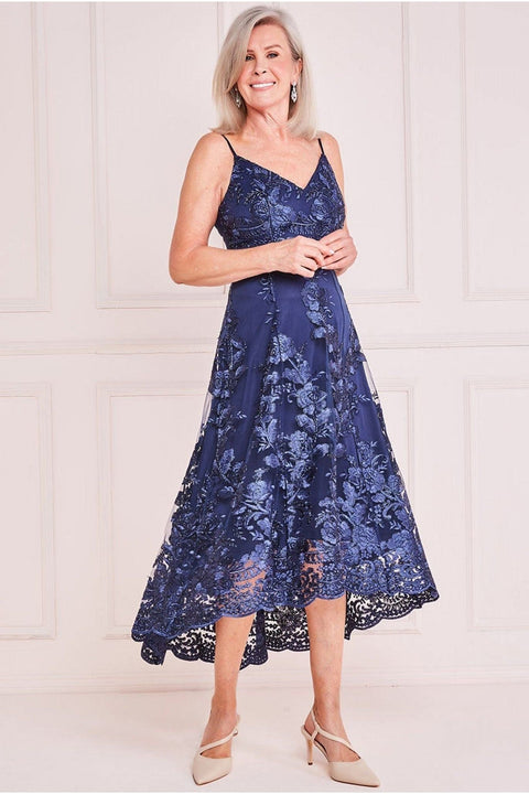 High Low Sleeveless Lace Midi - Navy by Goddiva