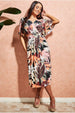 Leaf Print Midi With Flutter Sleeves - Brown Print by Goddiva