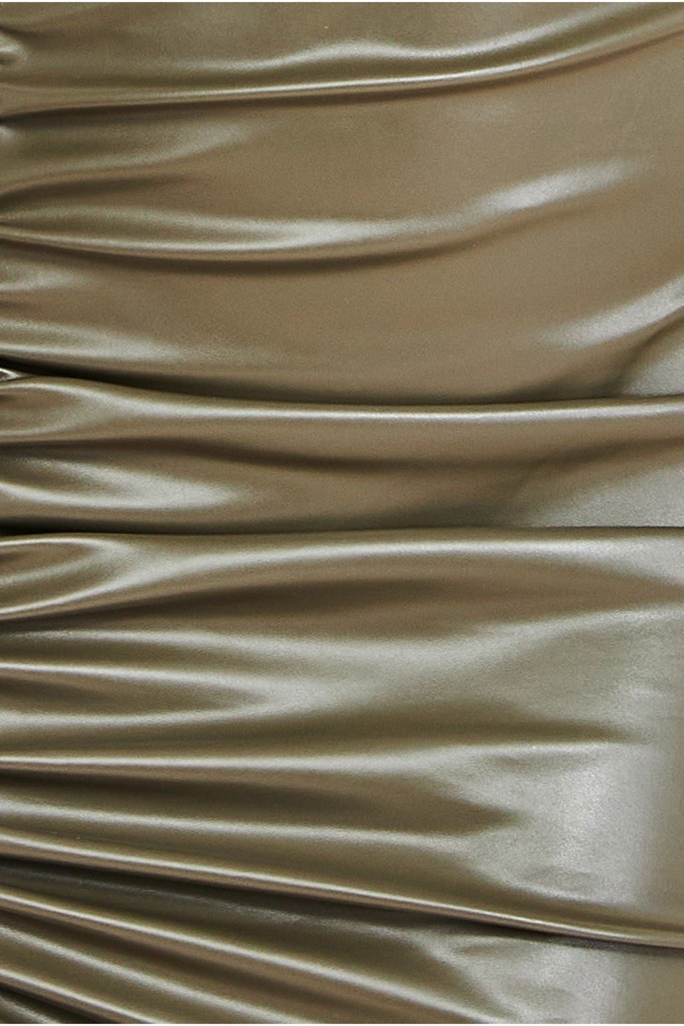 One Shoulder Faux Leather Mini Dress - Khaki DR3573