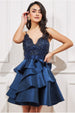 Layered Frilled Mini Dress - Navy by Goddiva