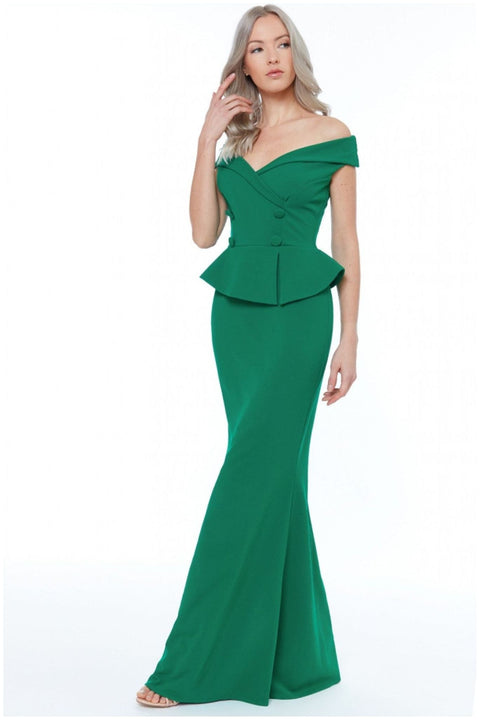 Bardot Crossover Maxi Dress - Vividemerald by Goddiva