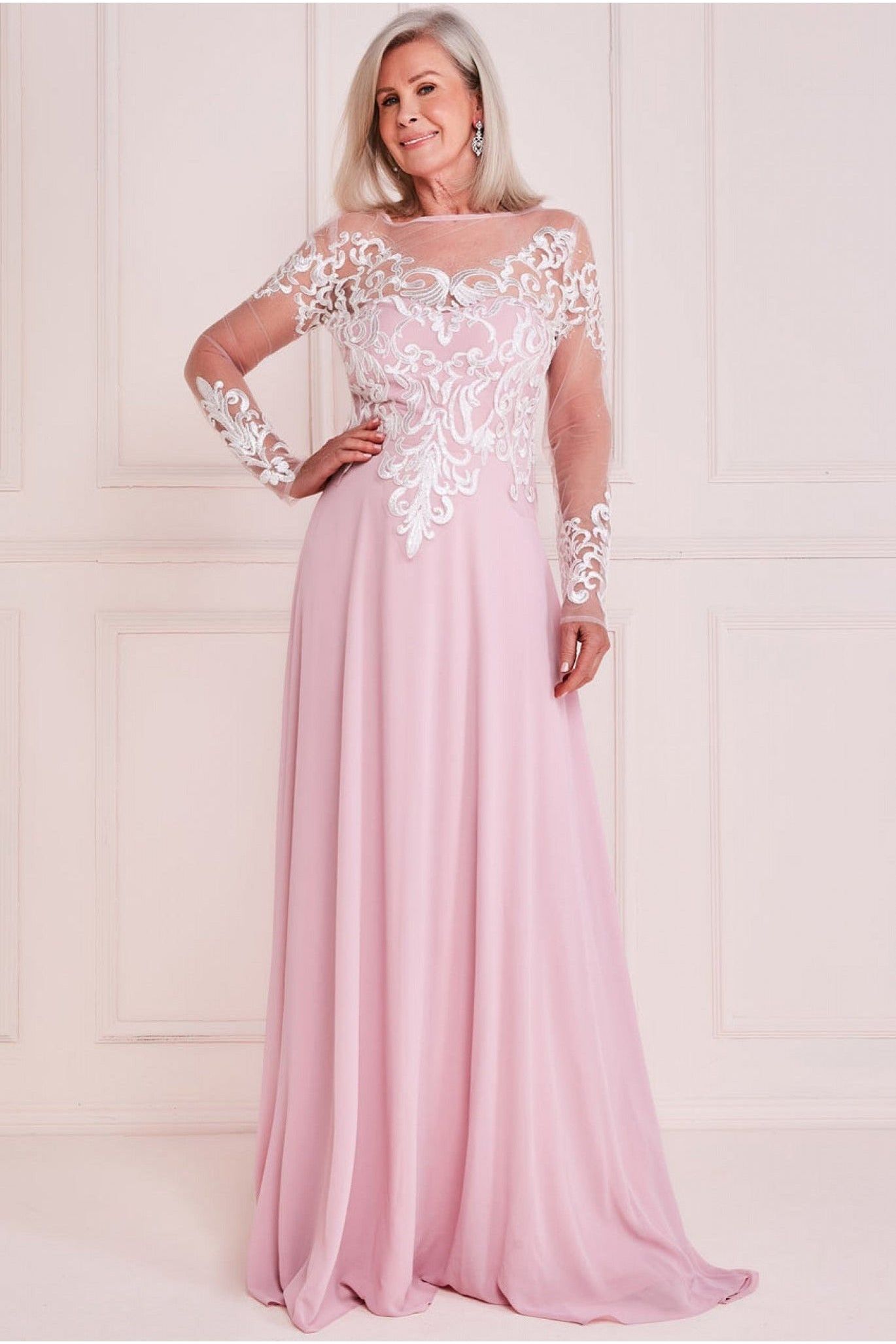 Mesh & Lace Embroidered Bodice Maxi - Blush DR3260M