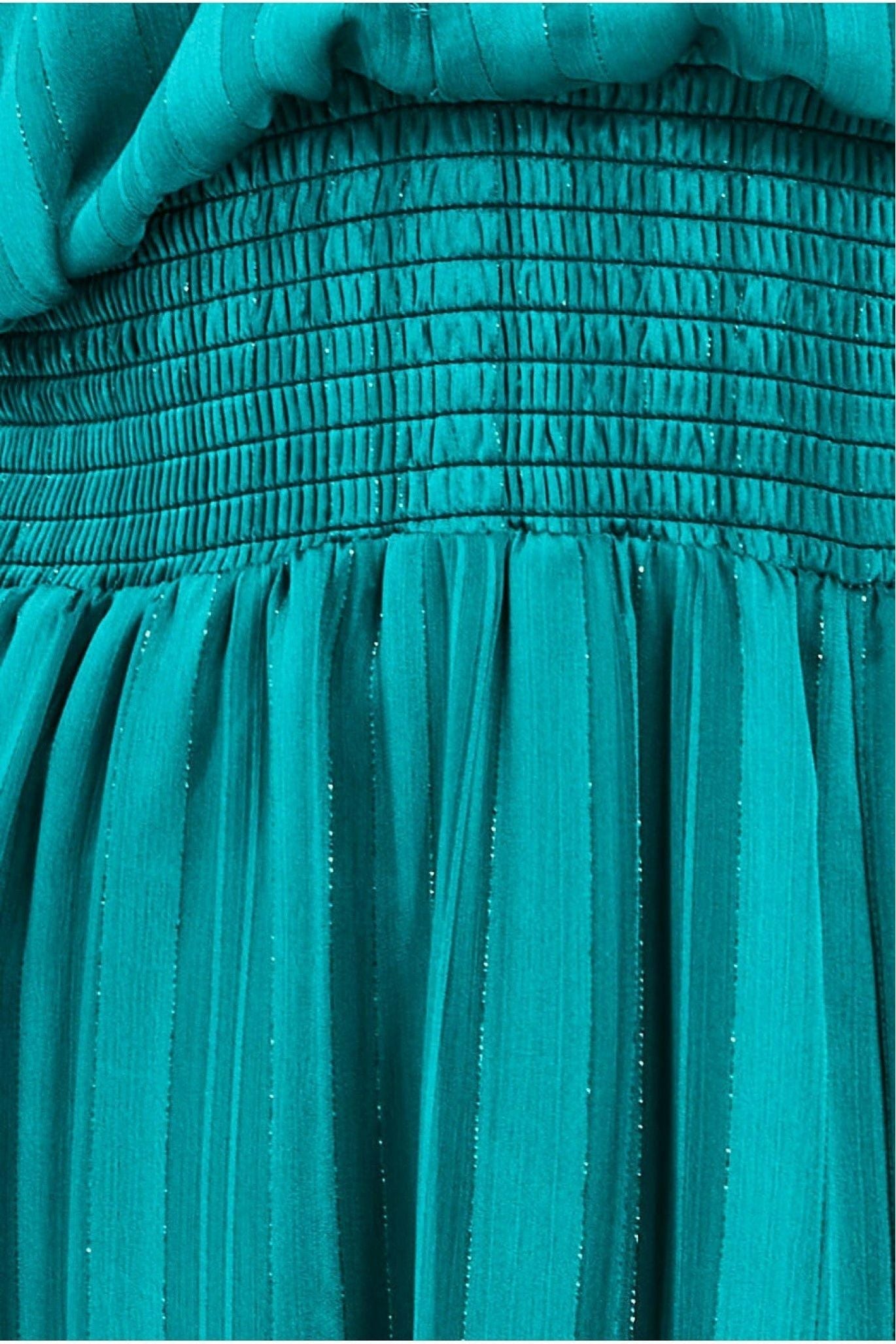 Keyhole High Neck Flutter Sleeve Maxi - Emerald DR3441