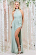Halterneck Chiffon Maxi With Thigh Split - Sage Green by Goddiva