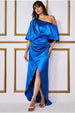 Satin Drape Shoulder Wrap Maxi Dress - Royal Blue by Goddiva