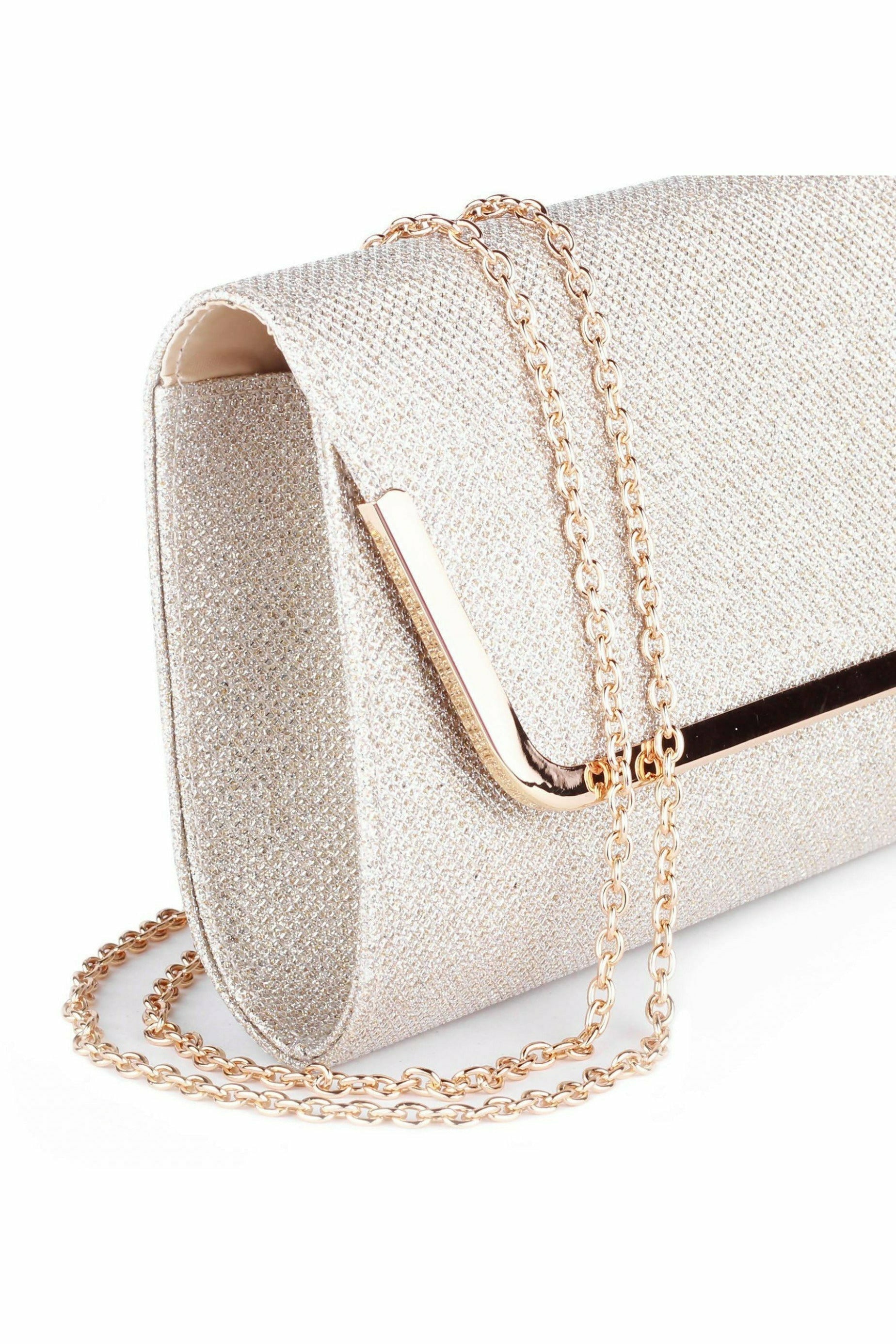 Denise Champagne Glitter Mesh Clutch Bag 1630664